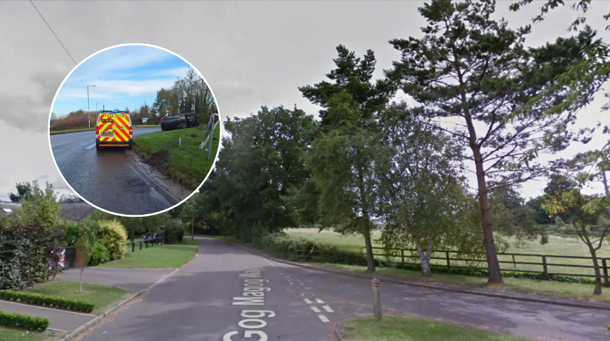 Car found overturned on roundabout near Cambridge