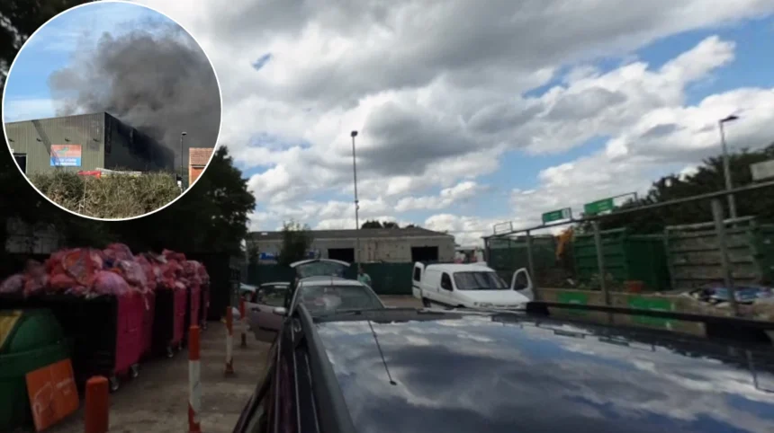 Milton Keynes Recycling Fire Billows Black Smoke  in 2026