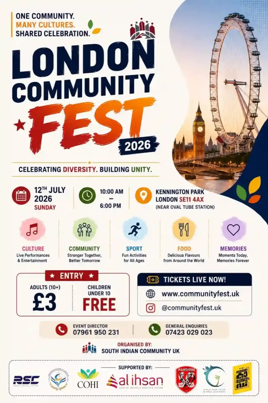 South Indian Community UK announces London Community Fest 2026 — One Community. Many Cultures. Shared Celebration